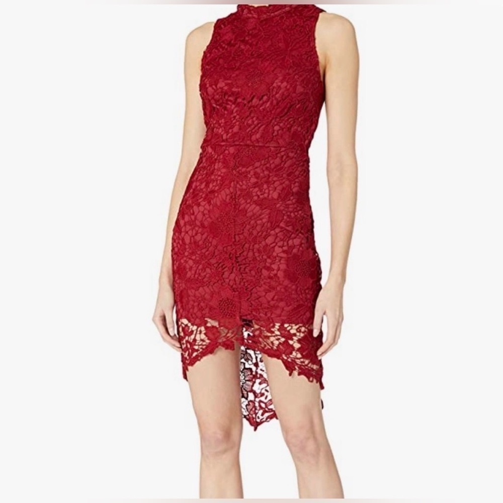 NWT ASTR The Label Red Wine Samantha High Low Lace Dress XS